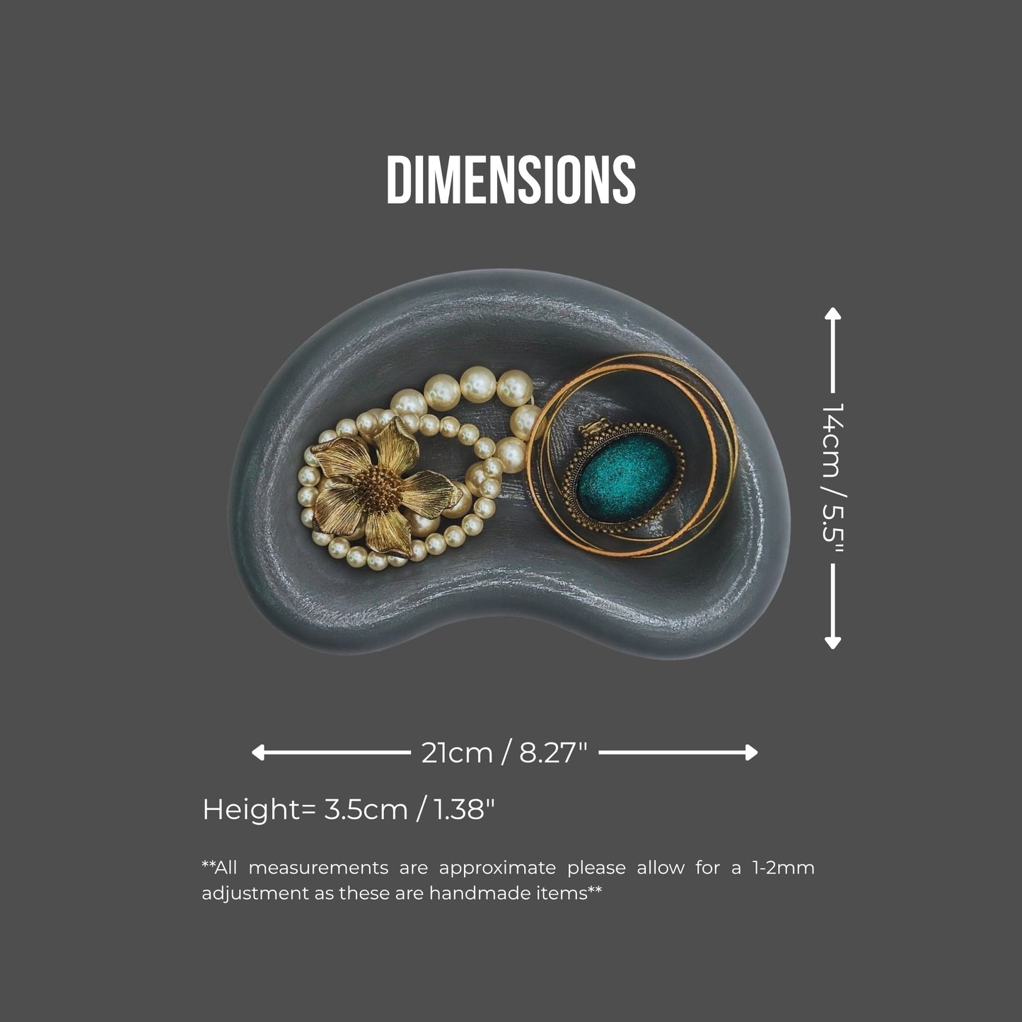 jellybean key bowl with dimensions displayed on a dark background