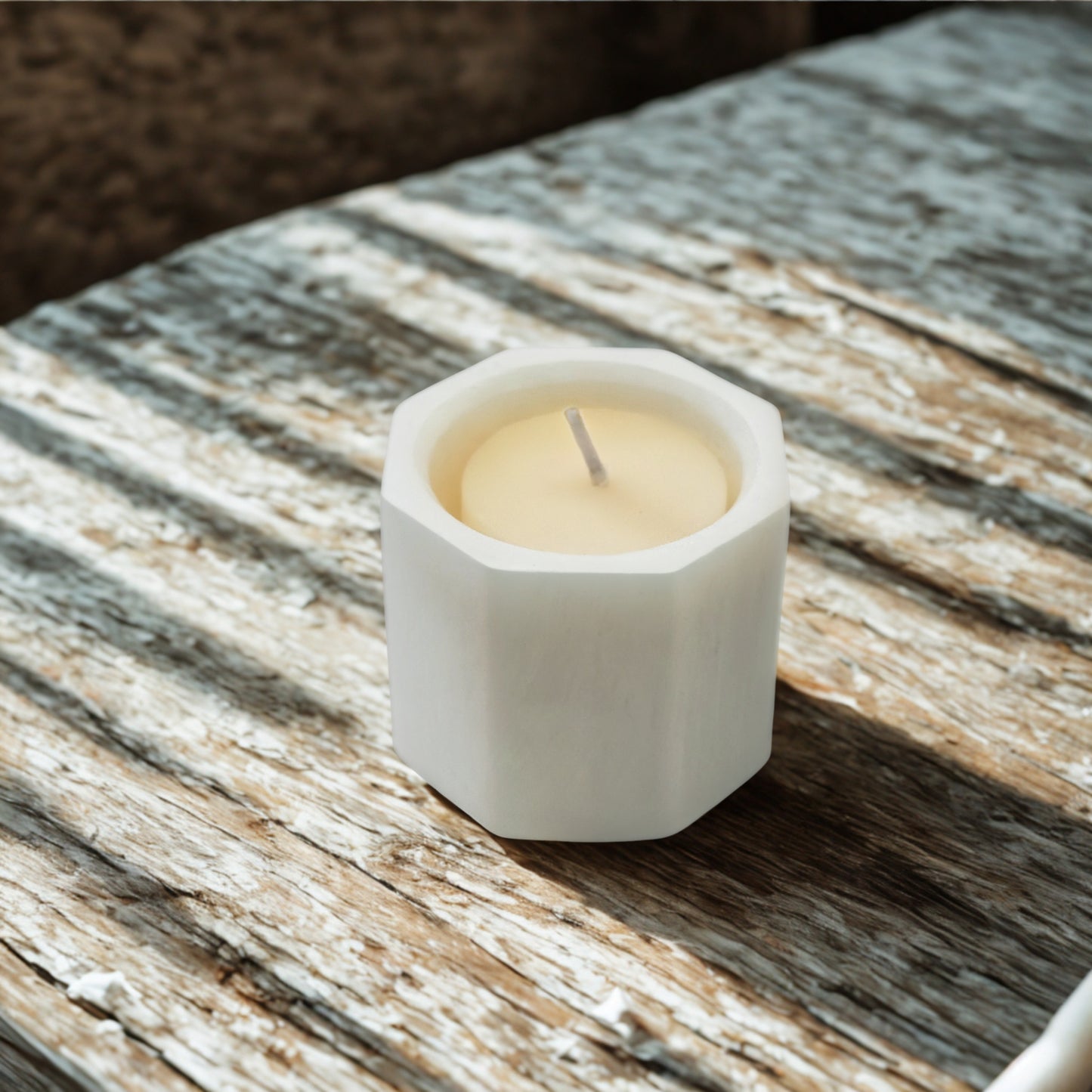 Octagon tealight holder on a wooden surface