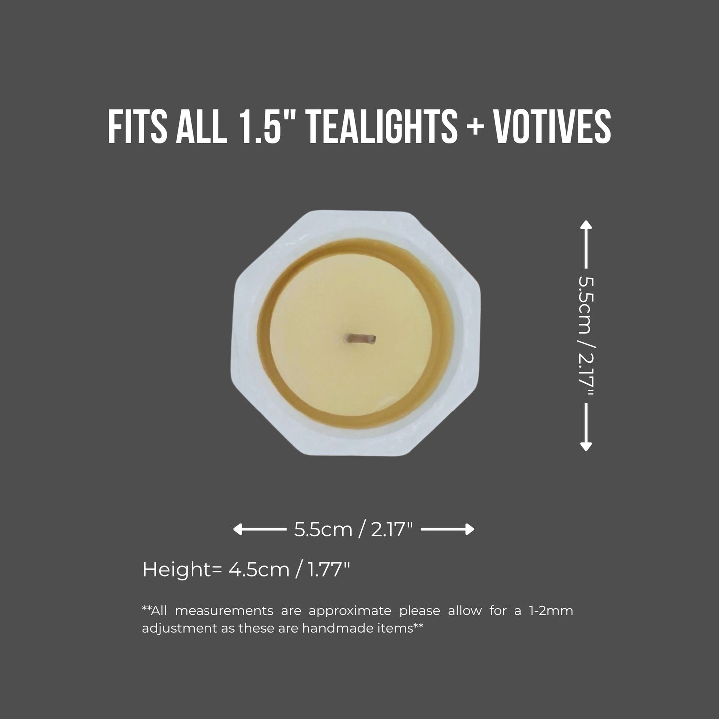 Candle holder with measurements on a gray background