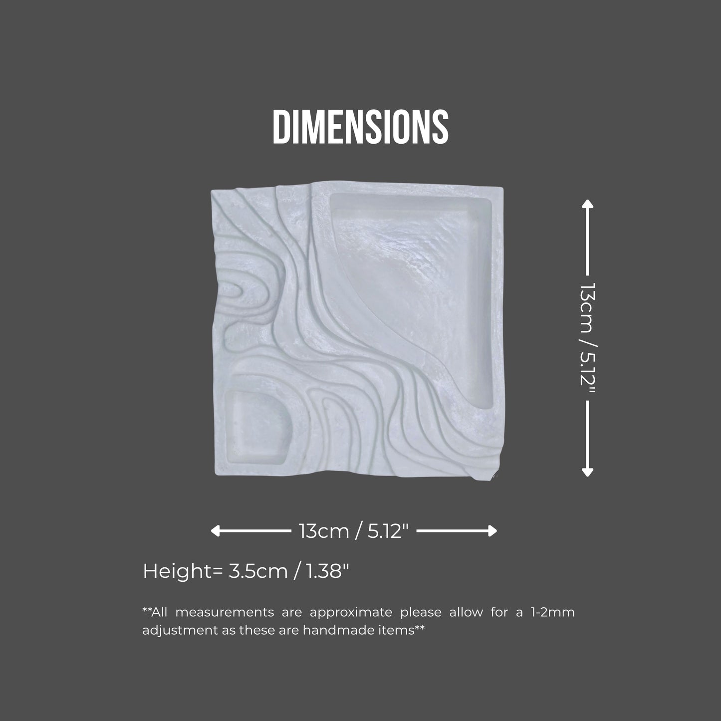 Rectangular stone-like object with dimensions labeled on a gray background