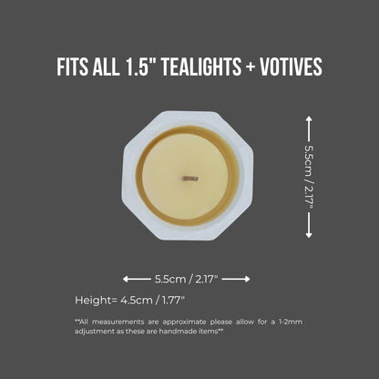 Candle holder with measurements on a gray background